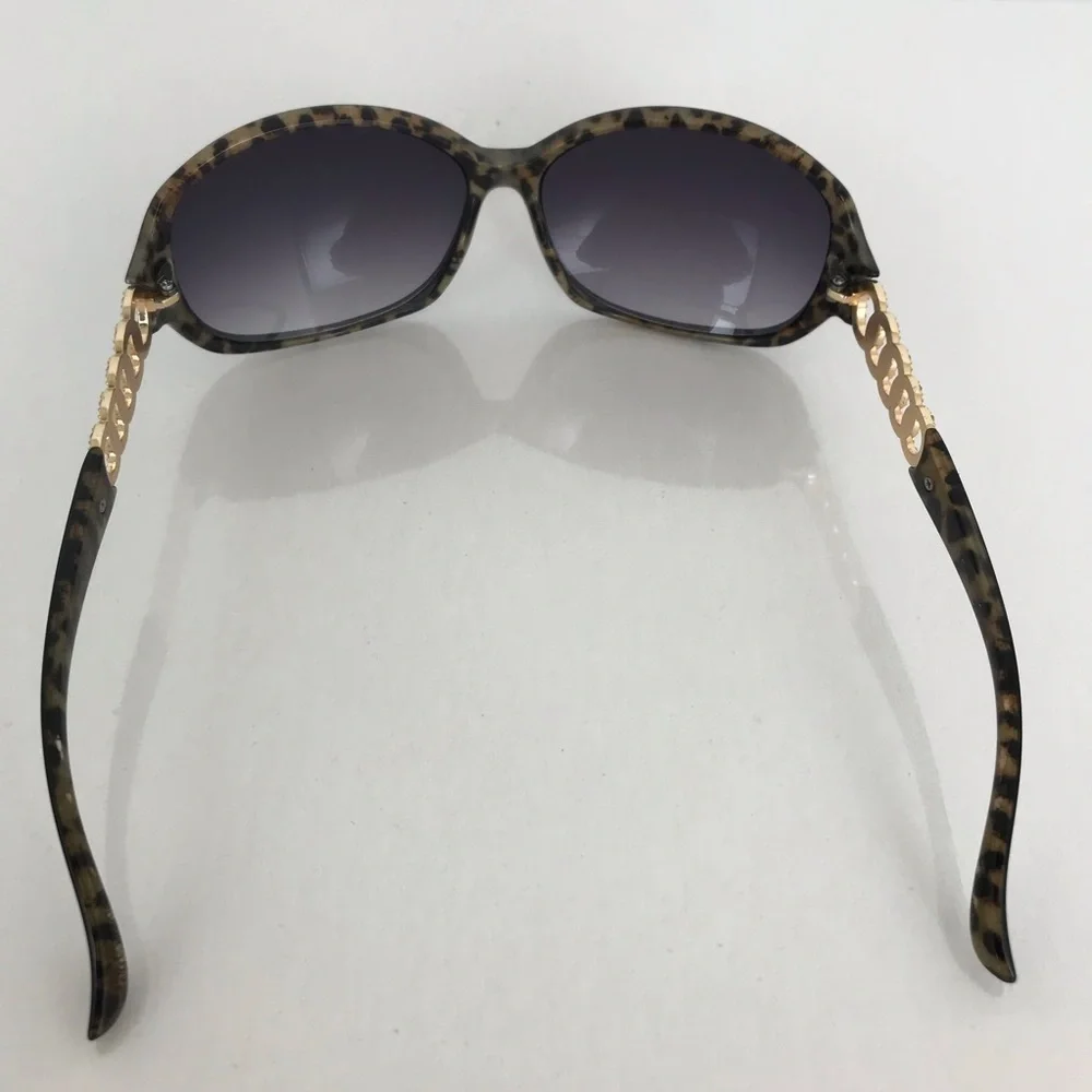 Guess Women's Sunglasses Black Frames W/Leopard Print Gold Rhinestone Accents